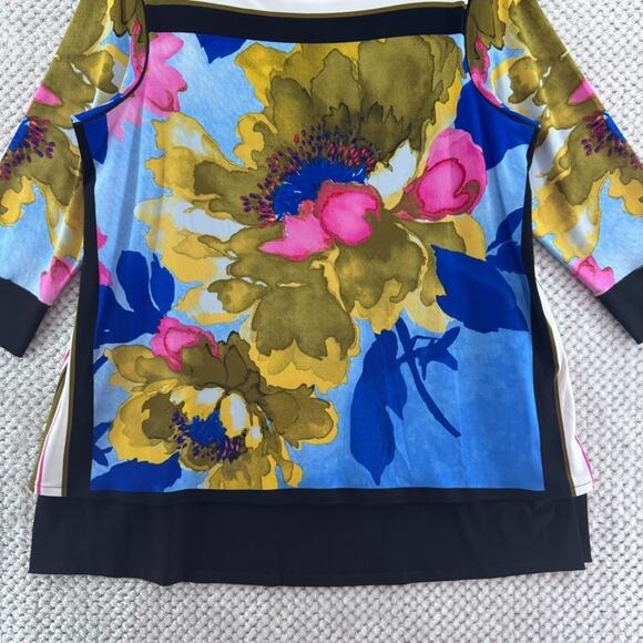 Eva Varro Tunic Top Womens XL Blue Water Paint Floral Jersey Stretch Art To Wear - Picture 4 of 11